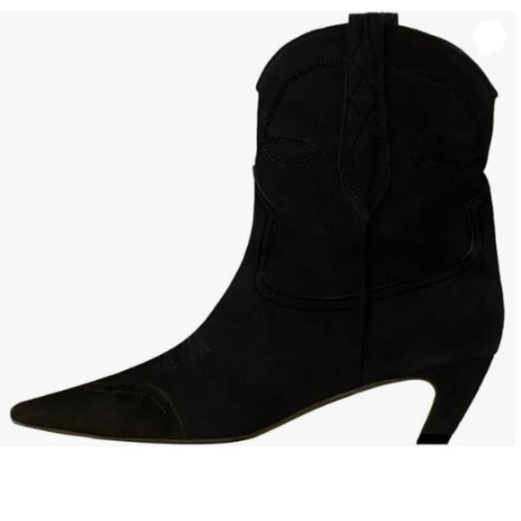 FSJ Women Square Toe Comfort Kitten Low Heel Ankle Boot Pull On Bootie Black